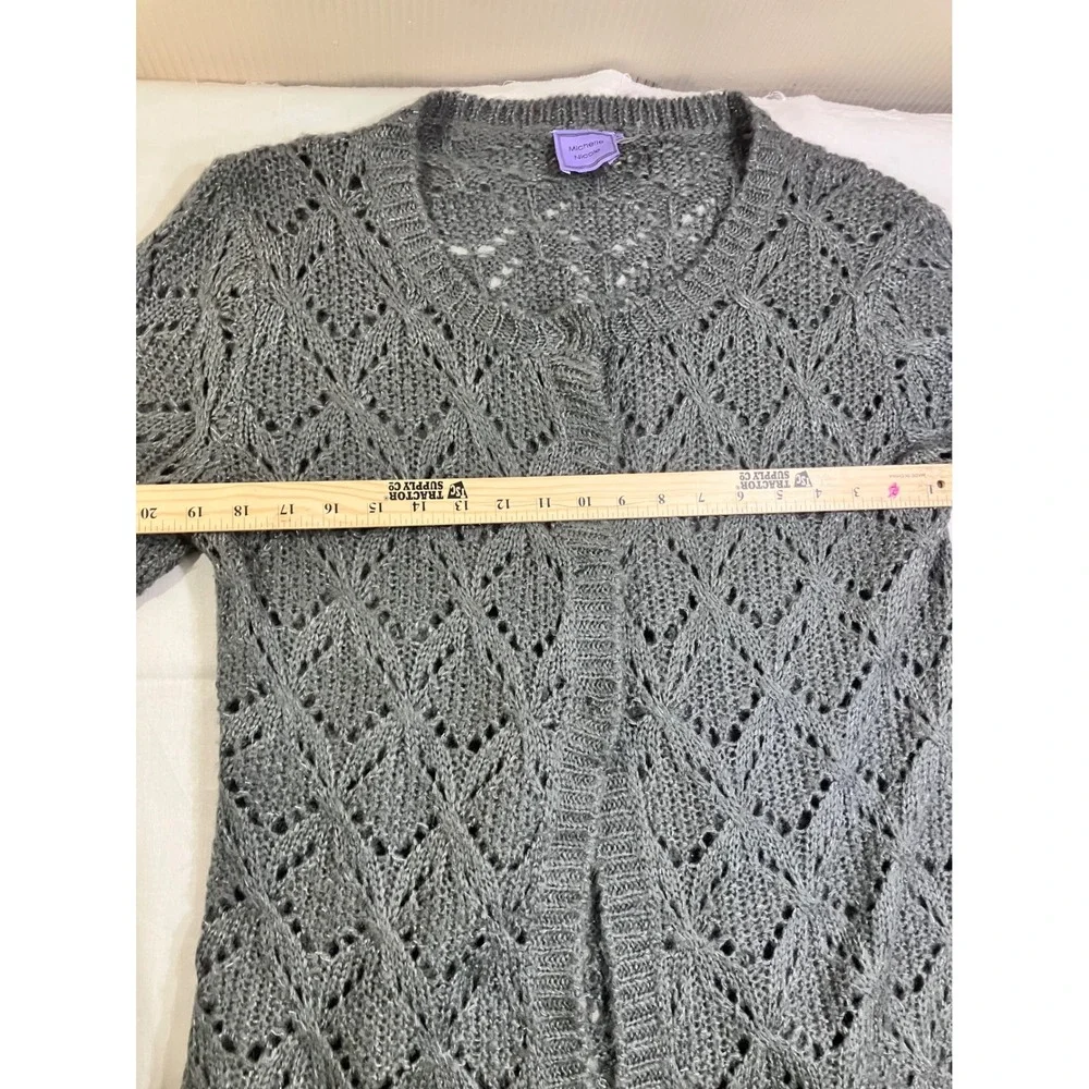 Michelle Nicole Gray‎ Wool Blend Pointelle Knit Open Front Duster Cardigan Large